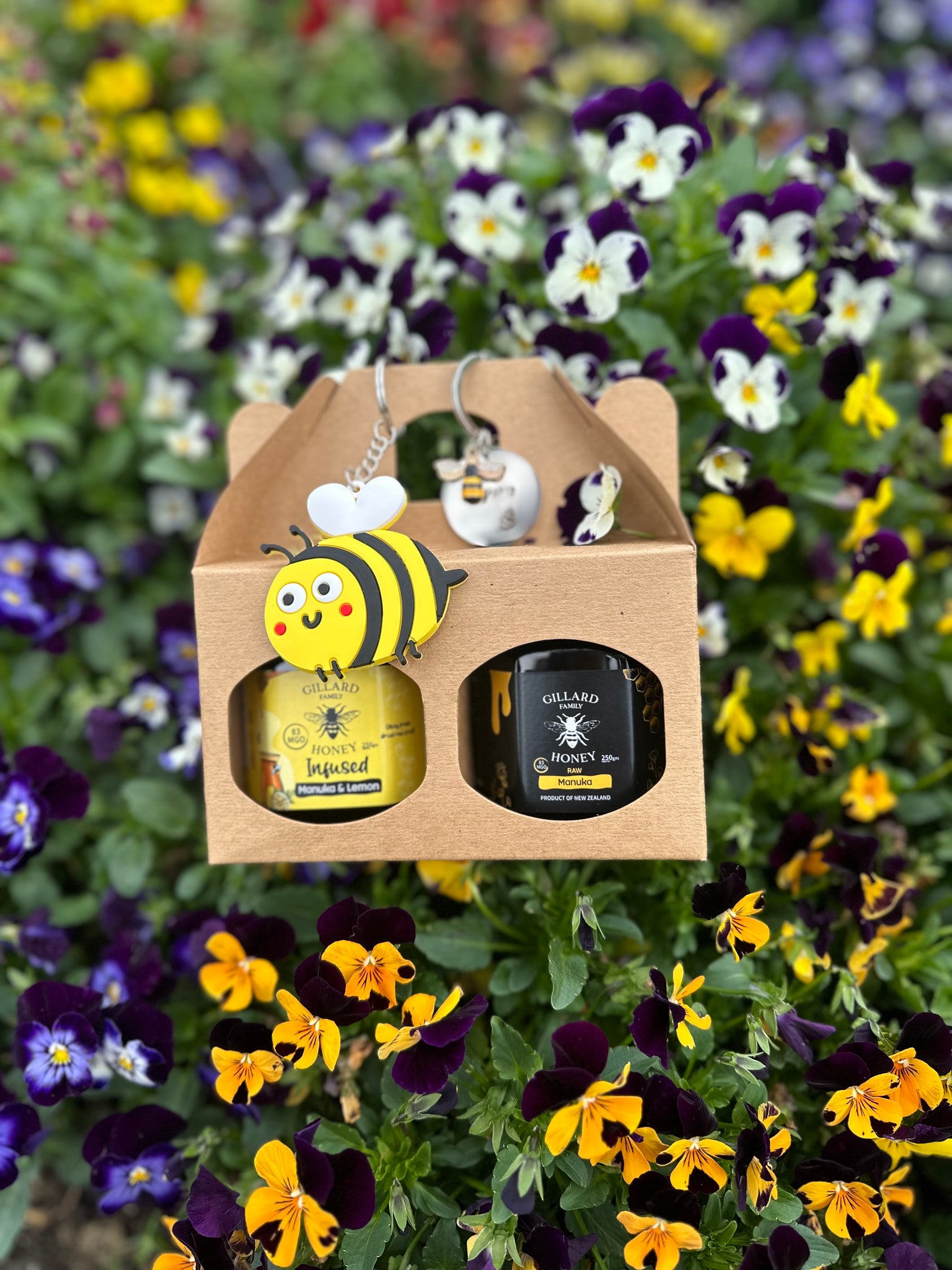 Gift Box with 2 x 250gm jars of Manuka and Manuka/Lemon Infused and key ring